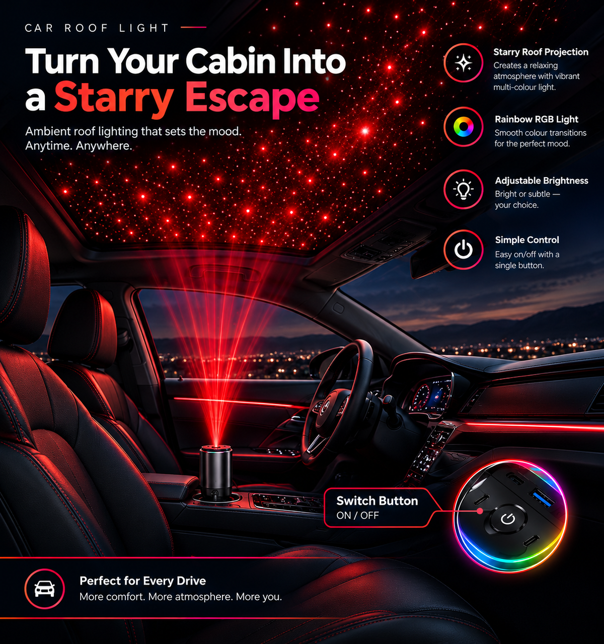 Car Roof Light & Extendable Car Charger