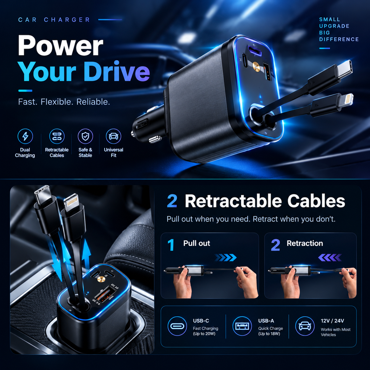 Car Roof Light & Extendable Car Charger