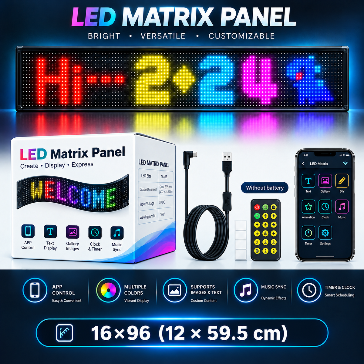 App-Controlled LED Wall Display with Custom Text & Animations